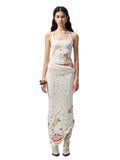 Floral All-Over Printed Big Round Neck Knotted Tank Top