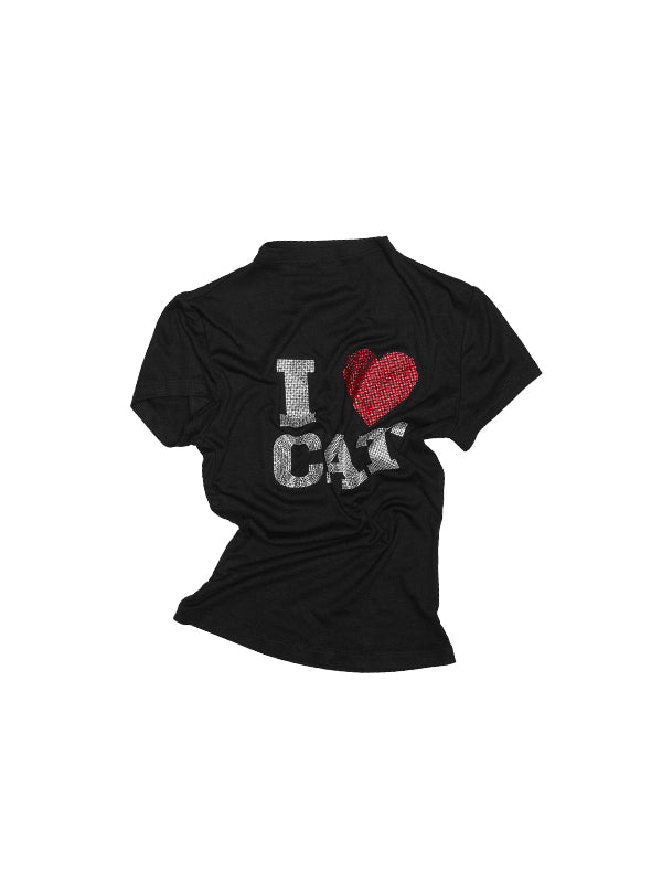 "I ? CAT" Rhinestone Fitted T-shirt