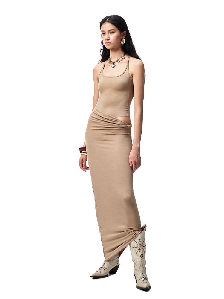 Large Round-Neck Knot Acetate Tank Top & Skirt Set
