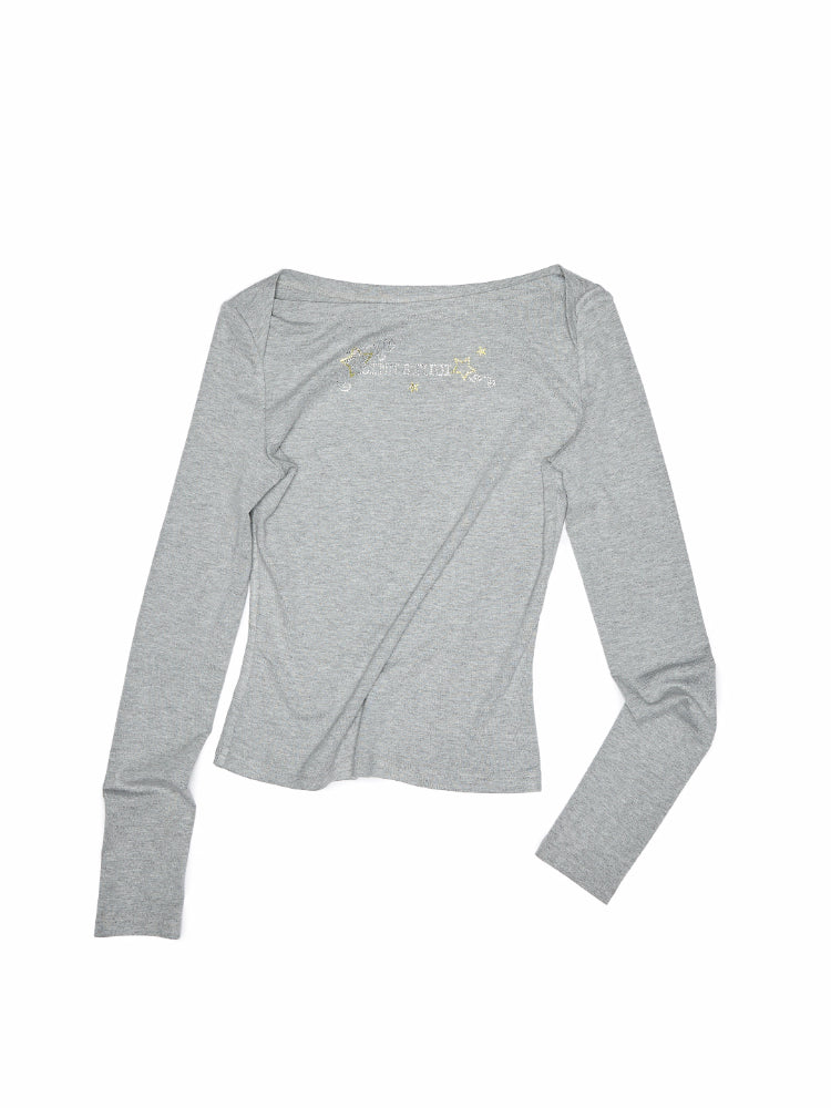 Rhinestone One-Shoulder Long-Sleeve T-Shirt