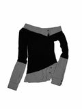 Asymmetric Collar Fake Two-Piece Fitted Blouse