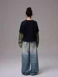 Fake Two-Piece Contrast Color Loose Striped?T-Shirt