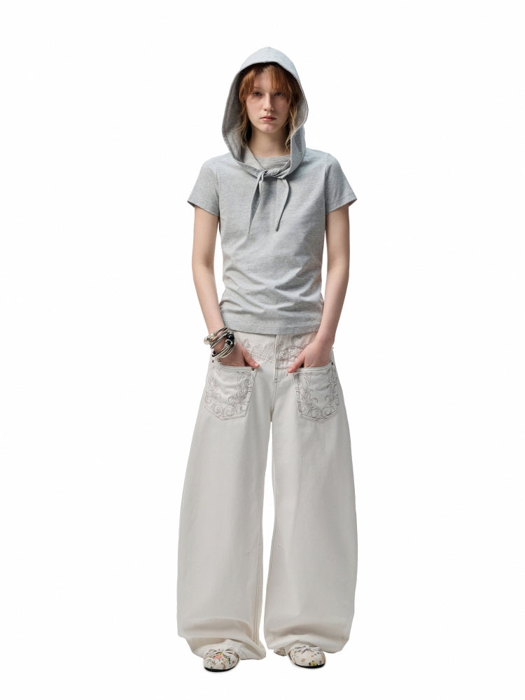 Hooded Bow Solid-Color T-shirt
