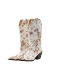Floral Canvas Mid-Calf Western Riding Boots