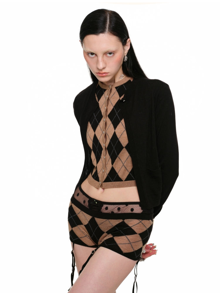 Diamond Pattern Knitted Top & Shorts Set