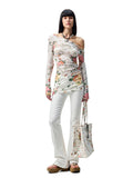 Floral All-over Print Off-the-Shoulder Sheer Cover-up
