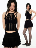 Black & Camel Hollowed-out Knit Strap Tank Top