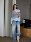 Asymmetric Collar Fake Two-Piece Fitted Blouse
