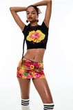 Rhinestone Embellished Fitted Fruit Printed Crop Top
