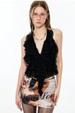 Black & White Ruffled Lace Edges Halter Blouse