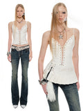 Black & White Hollow-out Lace-up Camisole