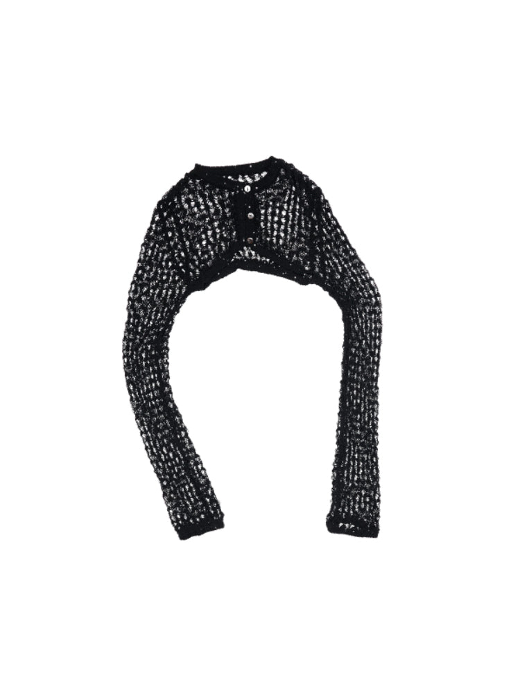 Hollow-Out Knitted Cropped Long-Sleeve Cover-Up
