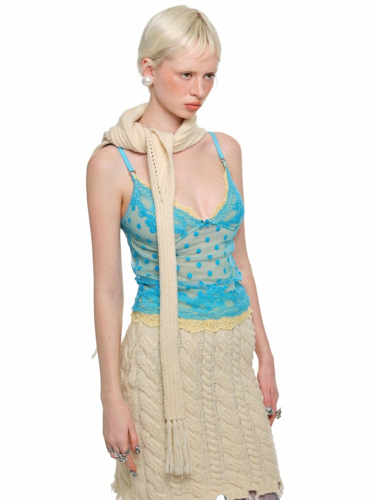 Double-Layer Polka Dot Lace Trim ?Tank Top