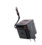 MICRODIA SMARTCube™ POWERCord 65 Вт, настенное зарядное устройство GaN Pro со встроенным кабелем USB-C и выходом для зарядки USB-C 