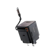 MICRODIA SMARTCube™ POWERCord 65 Вт, настенное зарядное устройство GaN Pro со встроенным кабелем USB-C и выходом для зарядки USB-C 