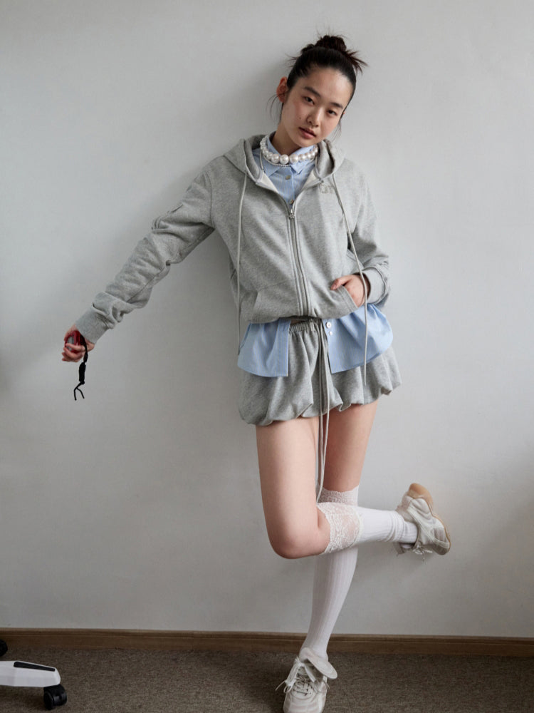 Solid Color Shell Button Fitted Shirt