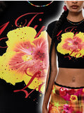 Rhinestone Embellished Fitted Fruit Printed Crop Top