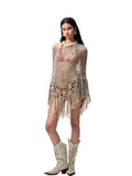 V-Mouth Pointed-Toe Leather Embroidered Denim Boots