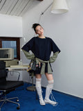 Fake Two-Piece Contrast Color Loose Striped?T-Shirt