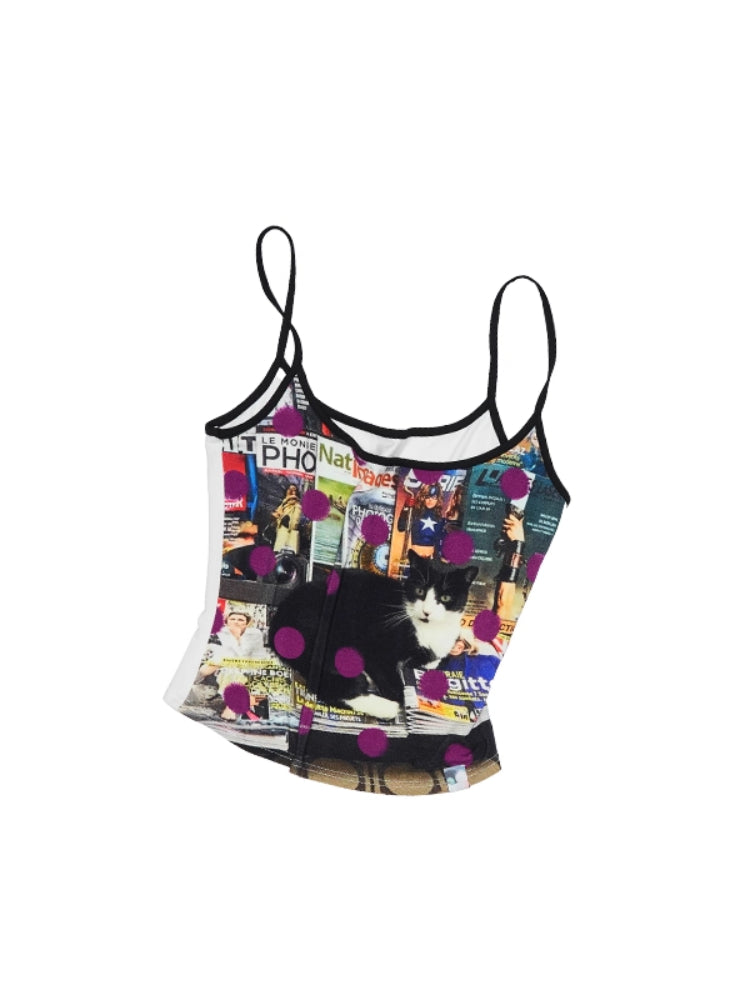 Polka Dot Cat Dog Color-Blocking Camisole