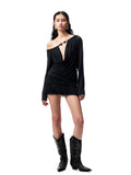 V-Neck Beaded Draped Collar Halter Cami Top