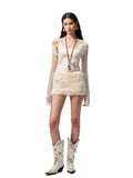 Hollow-Out Knitted Cropped Long-Sleeve Cover-Up