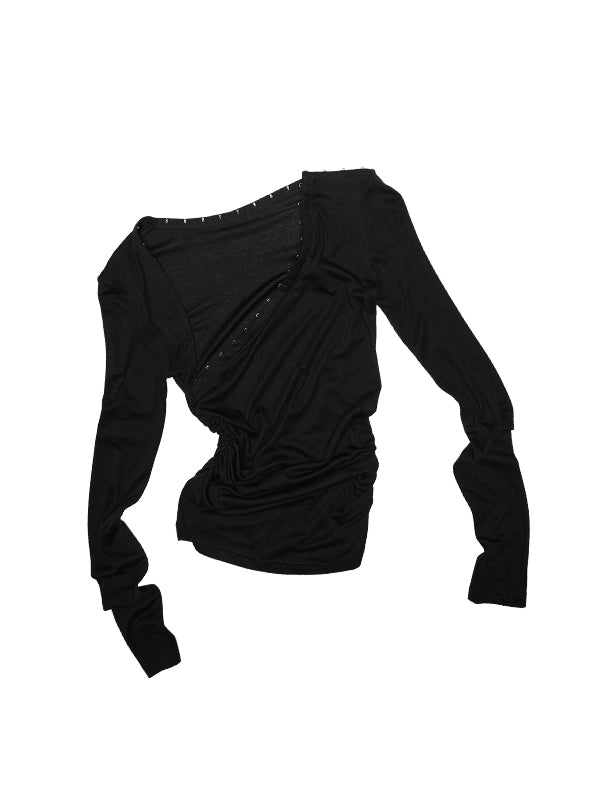 Deconstructed Buttoned Asymmetrical Shoulder?Crewneck