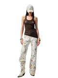 Floral Rhinestone Semi-Sheer I-shaped Tank Top