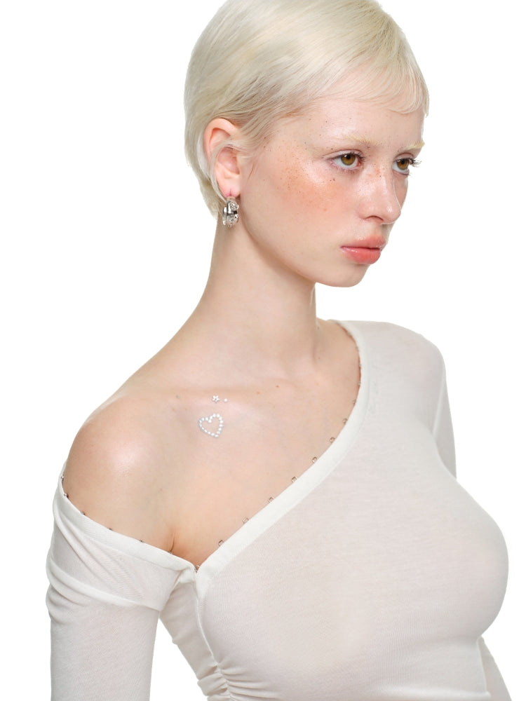 Deconstructed Buttoned Asymmetrical Shoulder?Crewneck
