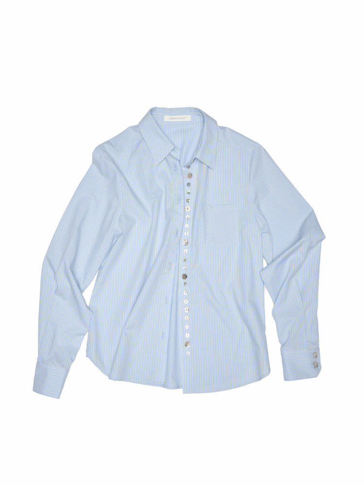 Solid Color Shell Button Fitted Shirt