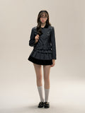Gray Collar Patchwork Striped Blazer