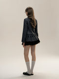 Gray Collar Patchwork Striped Blazer