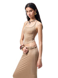 Large Round-Neck Knot Acetate Tank Top & Skirt Set