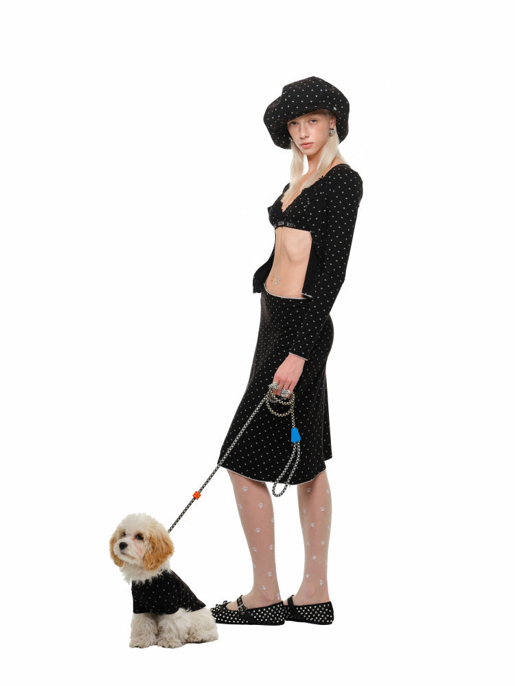 Cat Paw Trim Cardigan & Skirt Set