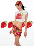 Rhinestone Embellished Fitted Fruit Printed Crop Top