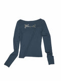 Rhinestone One-Shoulder Long-Sleeve T-Shirt