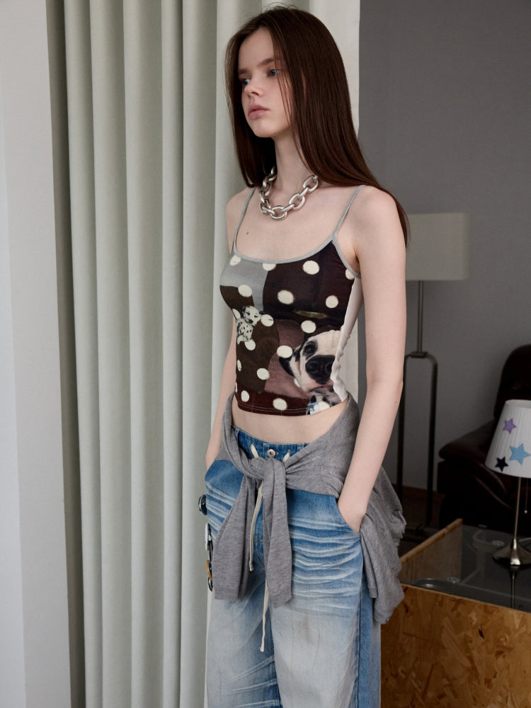 Polka Dot Cat Dog Color-Blocking Camisole