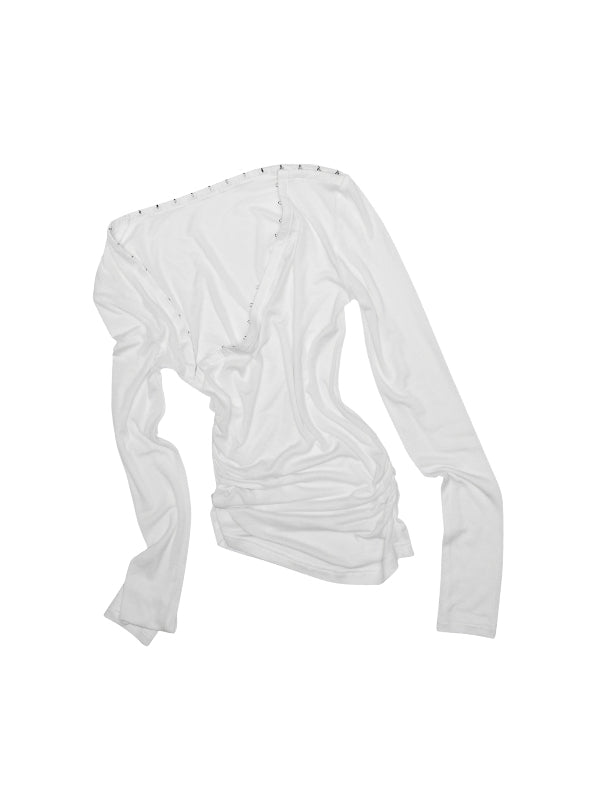 Deconstructed Buttoned Asymmetrical Shoulder?Crewneck