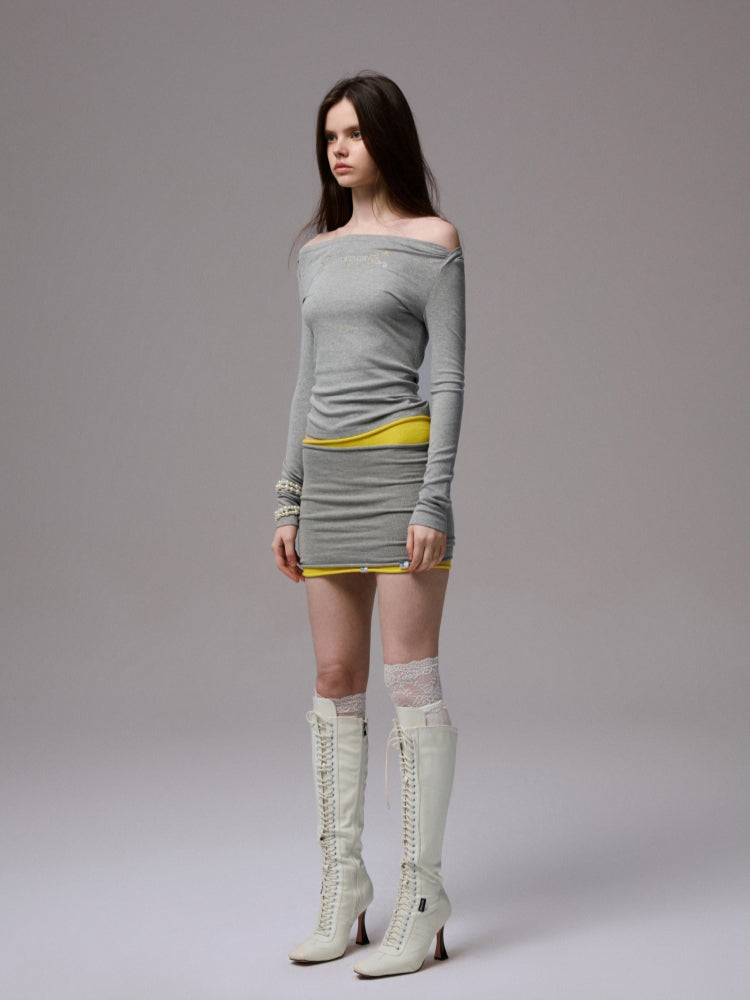 Rhinestone One-Shoulder Long-Sleeve T-Shirt