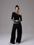 Asymmetric Collar Fake Two-Piece Fitted Blouse