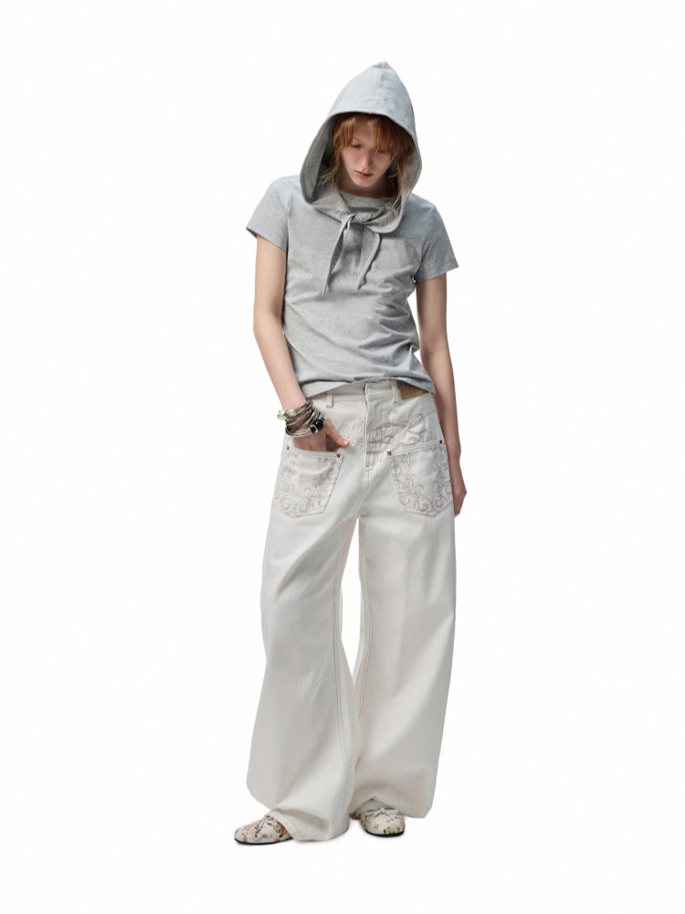 Hooded Bow Solid-Color T-shirt
