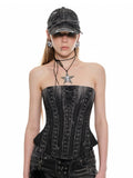 Denim Blue & Black Printed Fishtail Corset