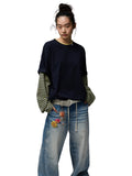Fake Two-Piece Contrast Color Loose Striped?T-Shirt