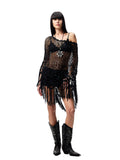 Hollow Out One-Piece Fringed Knit Shrug