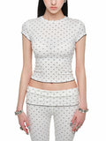 Polka Dot Cat Paw Round Neck T-shirt