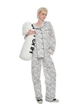 Black Letter Tattoo Print Cotton Pajamas Set