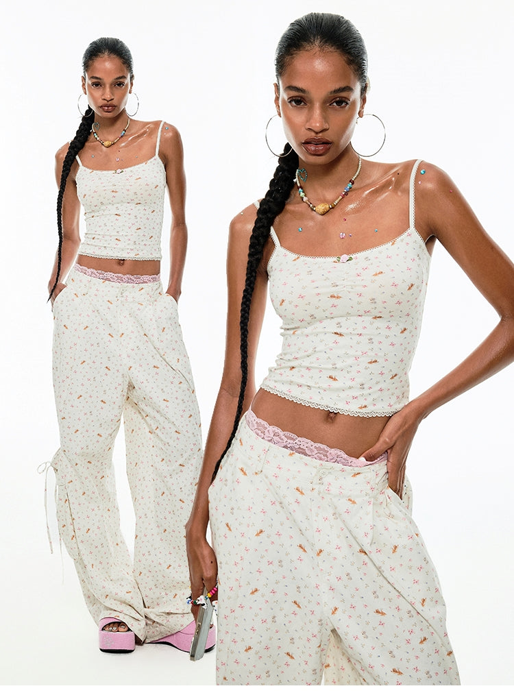 Pleated Lace Waist-cinched Tank Top
