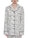 Black Letter Tattoo Print Cotton Pajamas Set