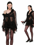 Chiffon and Fur Panel Shirt