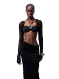 Hollow-Out Knitted Cropped Long-Sleeve Cover-Up
